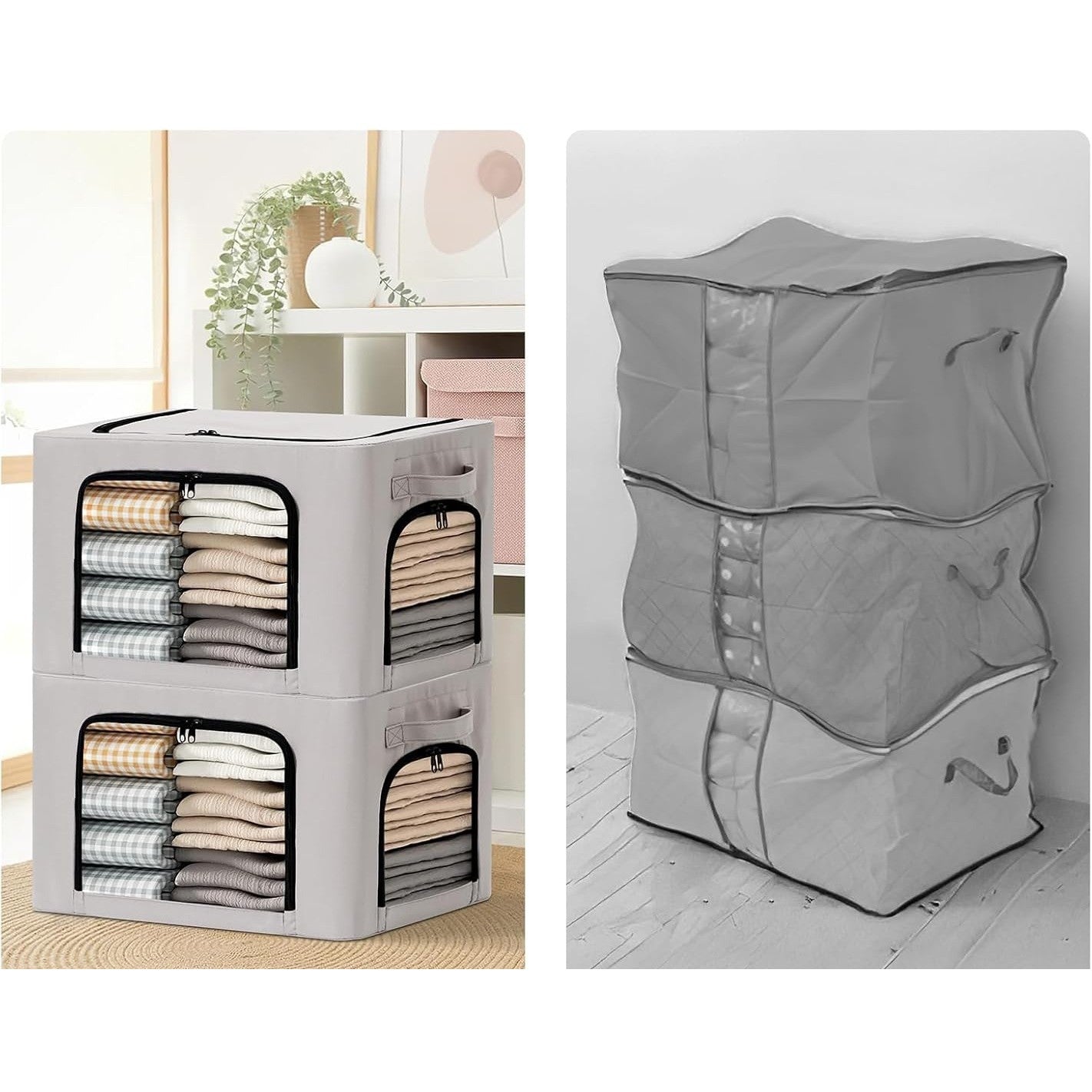 Cutie de Depozitare cu sigiliu, AngelBear, cu 3 Ferestre cu Fermoar Bidirectional, Cadru din Otel, Impermeabil, 38L, 42 x 30 x 30 cm, Gri
