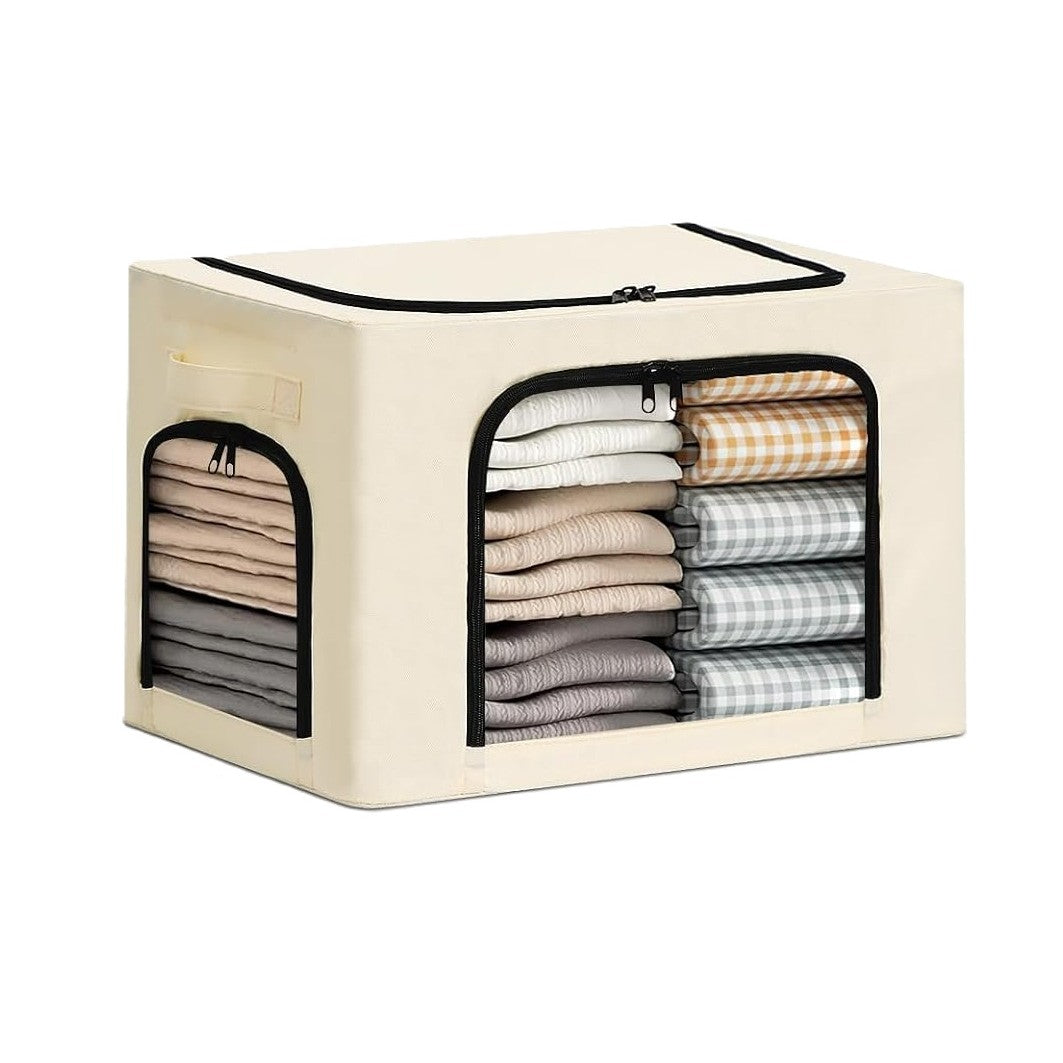 Cutie de Depozitare cu sigiliu, AngelBear, cu 3 Ferestre cu Fermoar Bidirectional, Cadru din Otel, Impermeabil, 38L, 42 x 30 x 30 cm, Bej