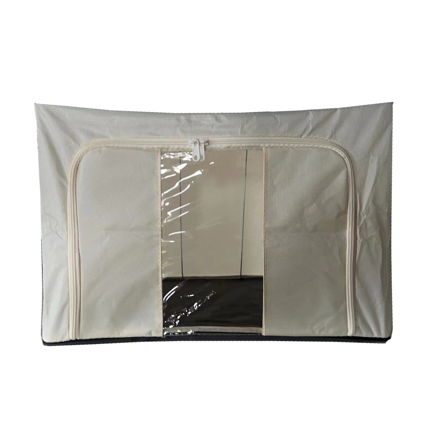 Cutie depozitare pliabila cu sigiliu, AngelBear, Cadru Metalic, cu fermoar, 100 L, material Textil, 60 x 42 x 40 cm, suport de baza din plastic stabil, Bej