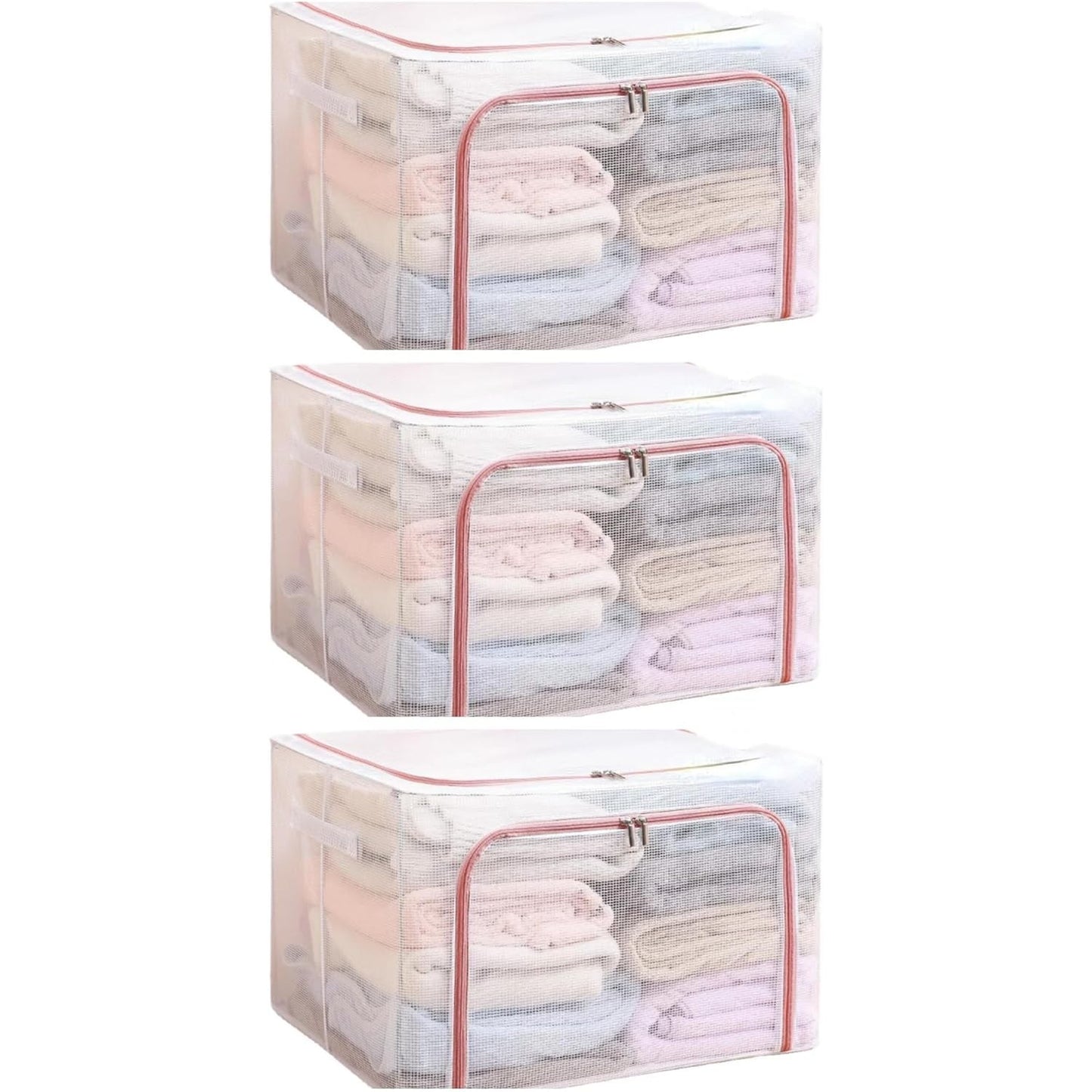 Cutie depozitare pliabila cu sigiliu, AngelBear, Cu Fereastra si Fermoar Dublu Rosu, 66 L, Textil, 50x40x33 cm, Cadru Metalic, Impermeabila, Transparent