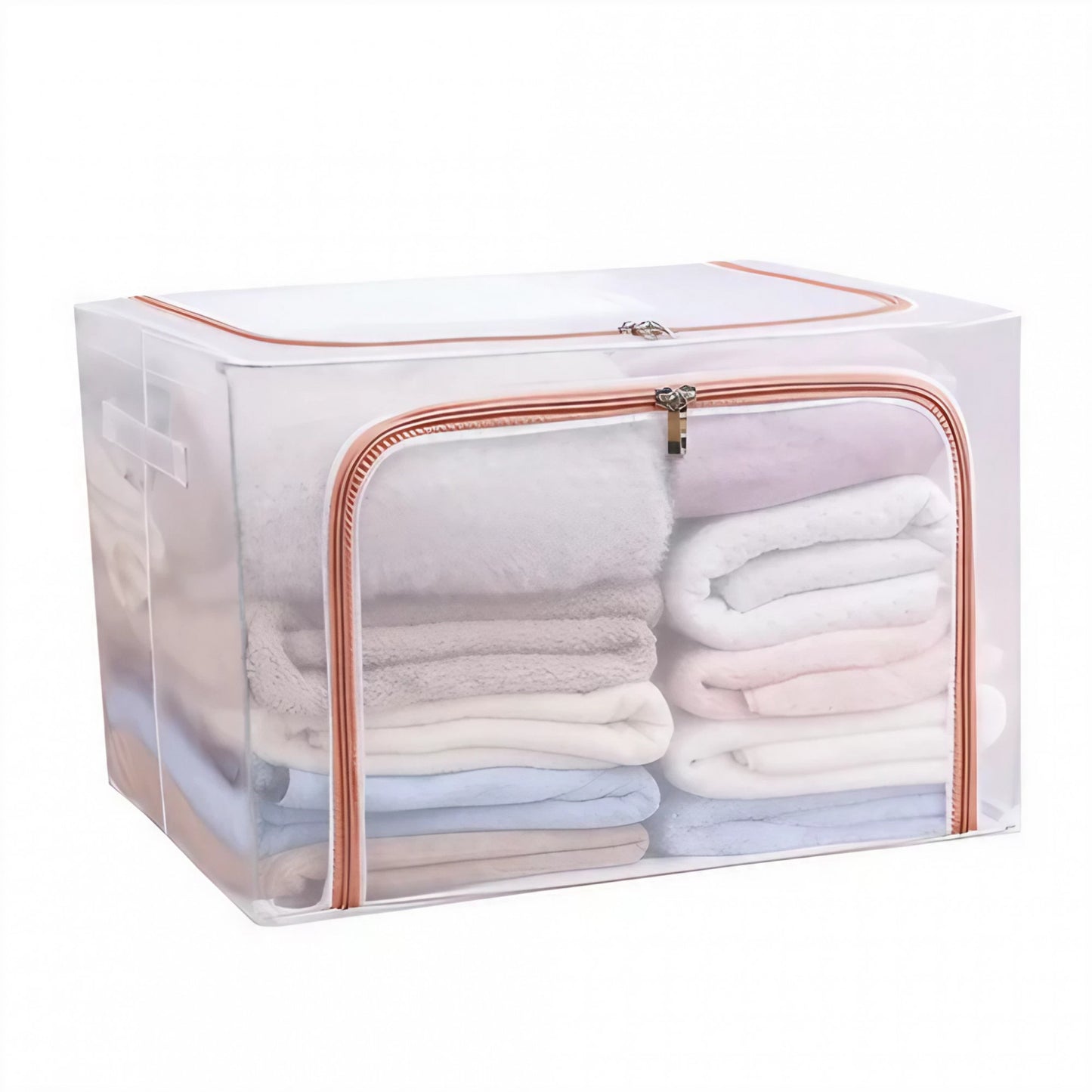 Cutie depozitare pliabila cu sigiliu, AngelBear, Cu Fereastra si Fermoar Dublu Rosu, 66 L, Textil, 50x40x33 cm, Cadru Metalic, Impermeabila, Transparent