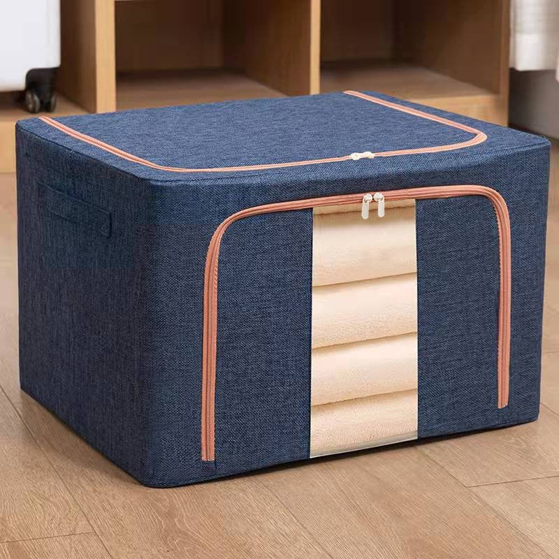Cutie depozitare pliabila cu sigiliu, AngelBear, Cu fermoar, 100 L, Textil, 60x42x40 cm, Cadru Metalic, Suport Baza Stabil din Plastic, Albastru Marin