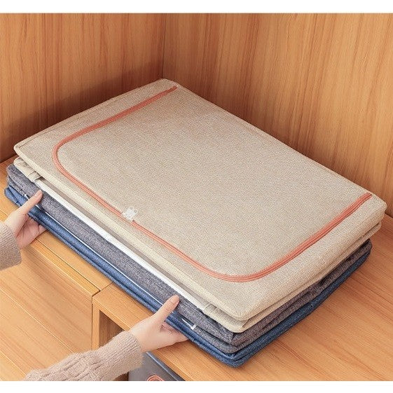 Cutie depozitare pliabila cu sigiliu, AngelBear, Cu fermoar, 100 L, Textil, 60x42x40 cm, Cadru Metalic, Suport Baza Stabil din Plastic, Crem cu Doua Ferestre