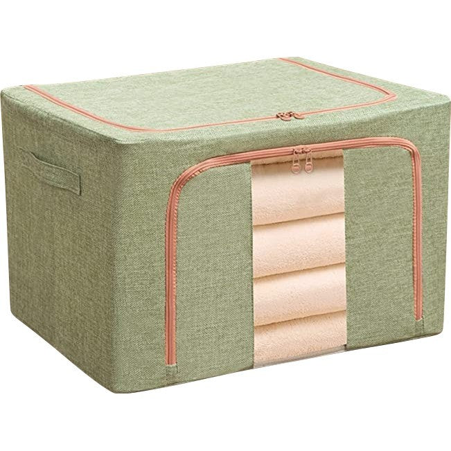 Cutie depozitare pliabila cu sigiliu, AngelBear, Cu fermoar, 100 L, Textil, 60x42x40 cm, Cadru Metalic, Suport Baza Stabil din Plastic, Verde