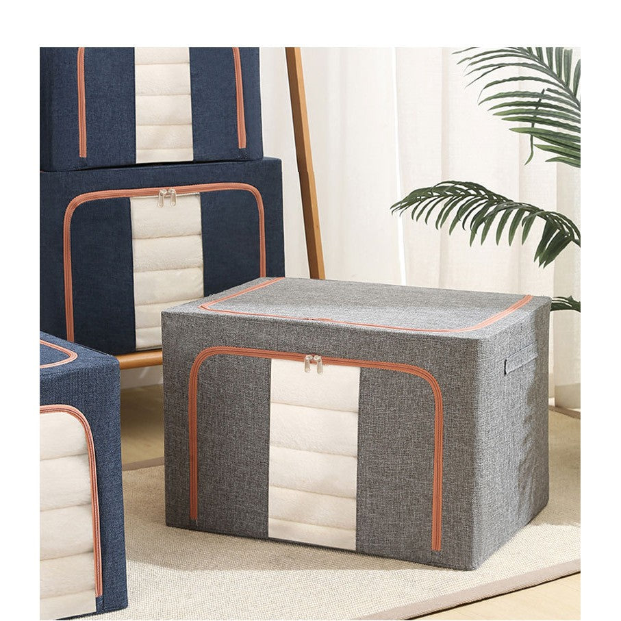 Cutie depozitare pliabila cu sigiliu, AngelBear, 24 L, din Bumbac si In, 40x30x20 cm, Fereastra Frontala, 2 Usi de Acces cu Fermoar Bidirectional, Cadru Metalic, Suport Baza Stabil din Plastic, Gri