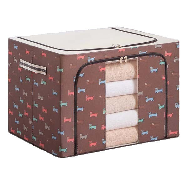 Cutie depozitare pliabila cu sigiliu, AngelBear, 24 L, Panza Oxford, 40x30x20 cm, Fereastra Frontala, 2 Usi de Acces cu Fermoar Bidirectional, Cadru Metalic, Suport Baza Stabil din Plastic, Imprimeu Catelus, Maro/Bej