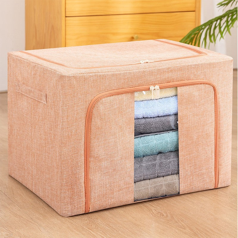 Cutie depozitare pliabila cu sigiliu, AngelBear, Cu fermoar, 66 L, Textil, 50x40x33 cm, Cadru Metalic, Suport Baza Stabil din Plastic, Roz pudrat, model 2