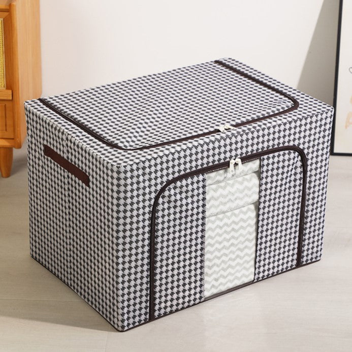 Cutie depozitare pliabila cu sigiliu, AngelBear, Cu fermoar Bidirectional, 100 L, Textil, 60x42x40 cm, Cadru Metalic, o Fereastra, Suport Baza Stabil din Plastic, Design Zebra, Alb Negru