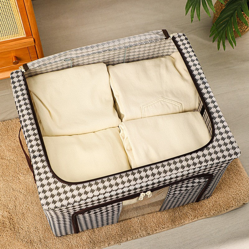 Cutie depozitare pliabila cu sigiliu, AngelBear, Cu fermoar Bidirectional, 100 L, Textil, 60x42x40 cm, Cadru Metalic, o Fereastra, Suport Baza Stabil din Plastic, Design Zebra, Alb Negru