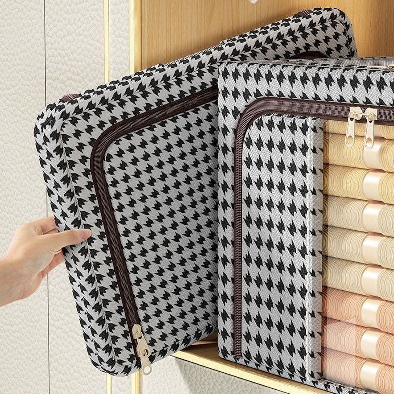 Cutie depozitare pliabila cu sigiliu, AngelBear, Cu fermoar Bidirectional, 24 L, Textil, 40x30x20 cm, Cadru Metalic, o Fereastra, Suport Baza Stabil din Plastic, Design Zebra, Alb Negru