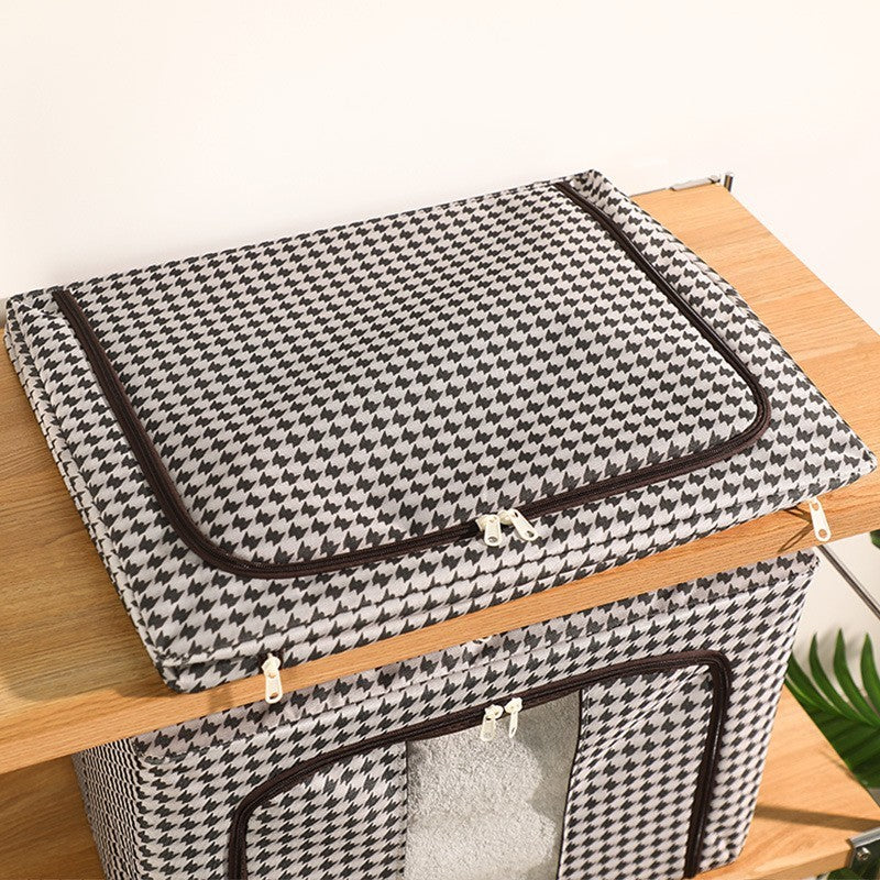 Cutie depozitare pliabila cu sigiliu, AngelBear, Cu fermoar Bidirectional, 24 L, Textil, 40x30x20 cm, Cadru Metalic, o Fereastra, Suport Baza Stabil din Plastic, Design Zebra, Alb Negru