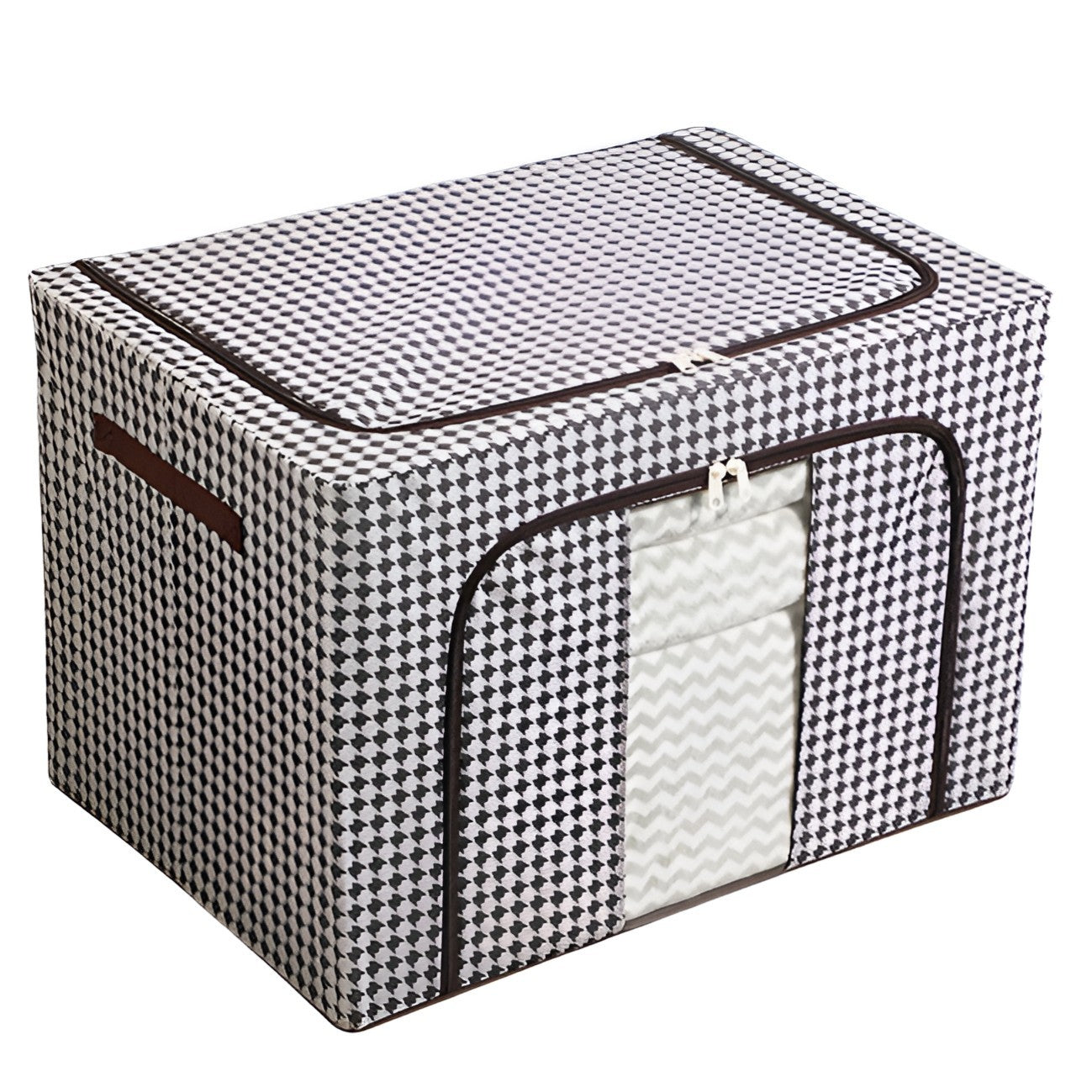Cutie depozitare pliabila cu sigiliu, AngelBear, Cu fermoar Bidirectional, 24 L, Textil, 40x30x20 cm, Cadru Metalic, o Fereastra, Suport Baza Stabil din Plastic, Design Zebra, Alb Negru