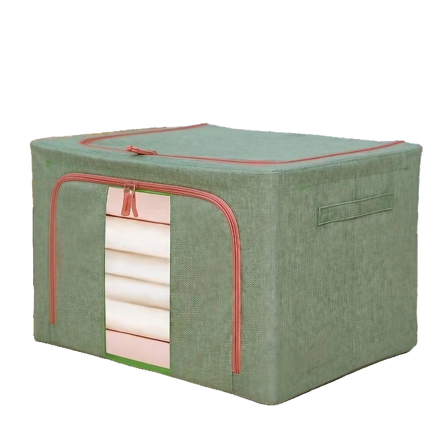 Cutie depozitare pliabila cu sigiliu, AngelBear, Cu fermoar Bidirectional, 66 L, Textil, 50x40x33 cm, Cadru Metalic, o Fereastra, Suport Baza Stabil din Plastic, Verde