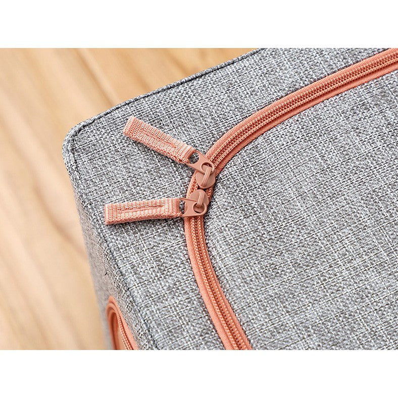 Cutie depozitare pliabila cu sigiliu, AngelBear, 24 L, din Bumbac si In, 40x30x20 cm, Fereastra Frontala, 2 Usi de Acces cu Fermoar Bidirectional, Cadru Metalic, Suport Baza Stabil din Plastic, Gri