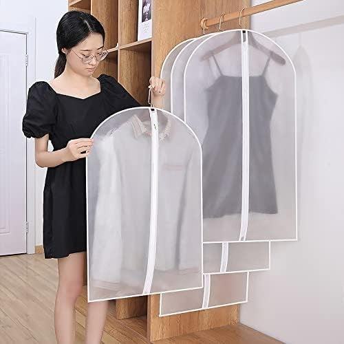 Set 5 Huse de Depozitare cu Fermoar cu sigilii, AngelBear, pentru Haine, de Protectie, pentru Voiaj, Netesut, Rezistent la Praf, 60x80 cm, Transparent-Alb