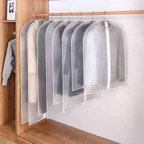 Set 5 Huse de Depozitare cu Fermoar cu sigilii, AngelBear, pentru Haine, de Protectie, pentru Voiaj, Netesut, Rezistent la Praf, 60x100 cm, Transparent-Alb
