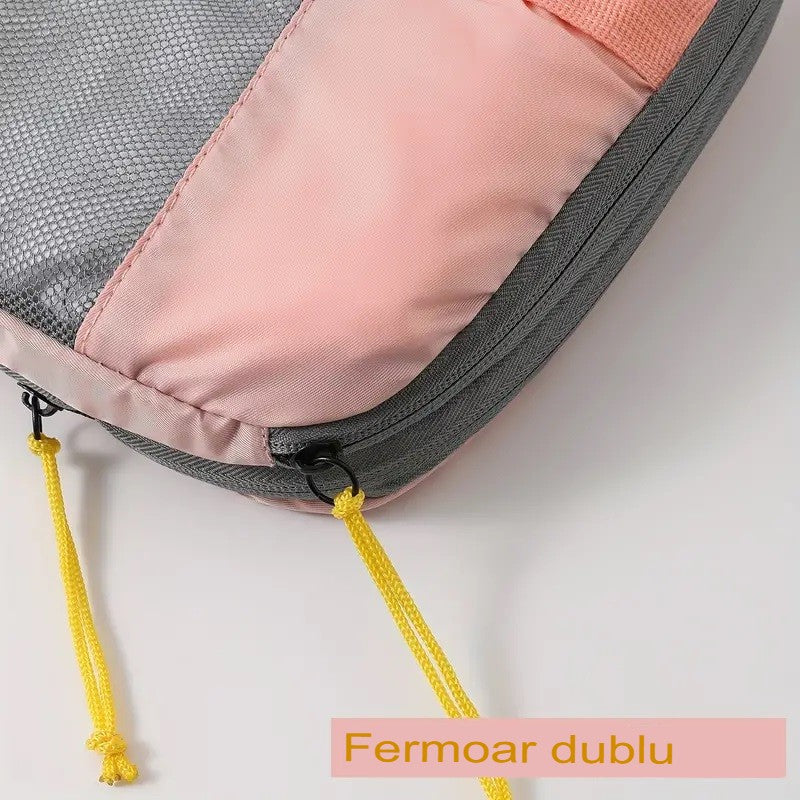 Set 3 Genti de Calatorie AngelBear cu sigilii, Pentru Depozitare, Compresibile, 3 Dimensiuni, Mic, Mediu, Mare, Impermeabile, Fermoar Dublu, Roz