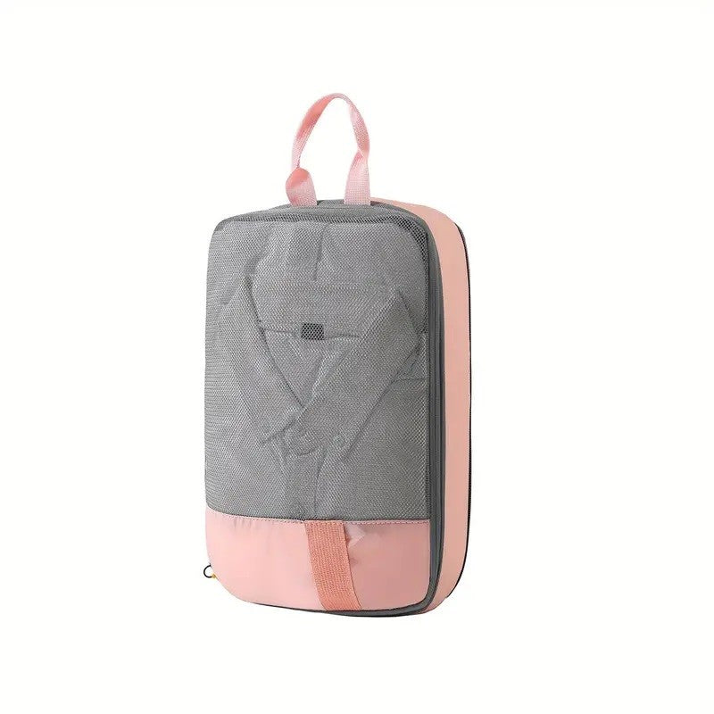 Set 3 Genti de Calatorie AngelBear cu sigilii, Pentru Depozitare, Compresibile, 3 Dimensiuni, Mic, Mediu, Mare, Impermeabile, Fermoar Dublu, Roz