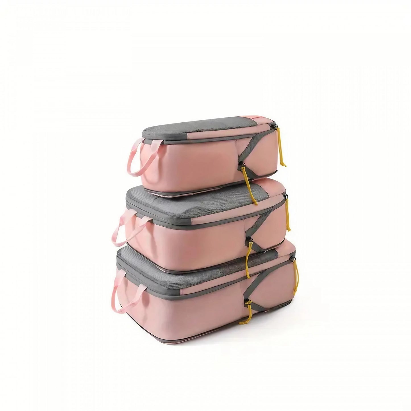 Set 3 Genti de Calatorie AngelBear cu sigilii, Pentru Depozitare, Compresibile, 3 Dimensiuni, Mic, Mediu, Mare, Impermeabile, Fermoar Dublu, Roz