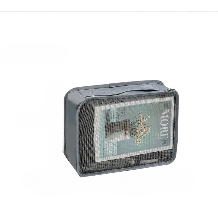 Set 7 Genti de Calatorie cu sigilii, AngelBear, pentru Depozitare, Compresibile, 7 Dimensiuni, Impermeabile, Design cu Plasa, Pliabile, Manere Robuste, Fermoar dublu, Gri