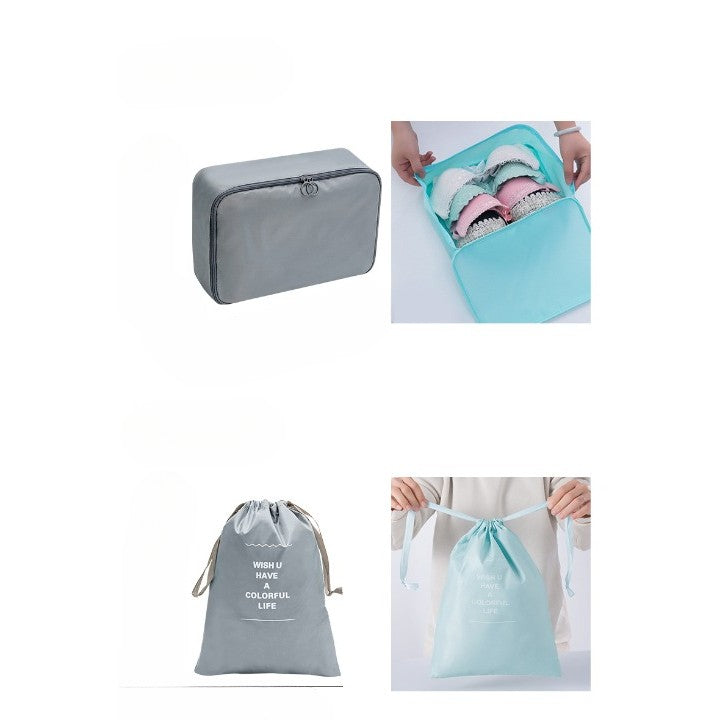 Set 7 Genti de Calatorie cu sigilii, AngelBear, pentru Depozitare, Compresibile, 7 Dimensiuni, Impermeabile, Design cu Plasa, Pliabile, Manere Robuste, Fermoar dublu, Gri