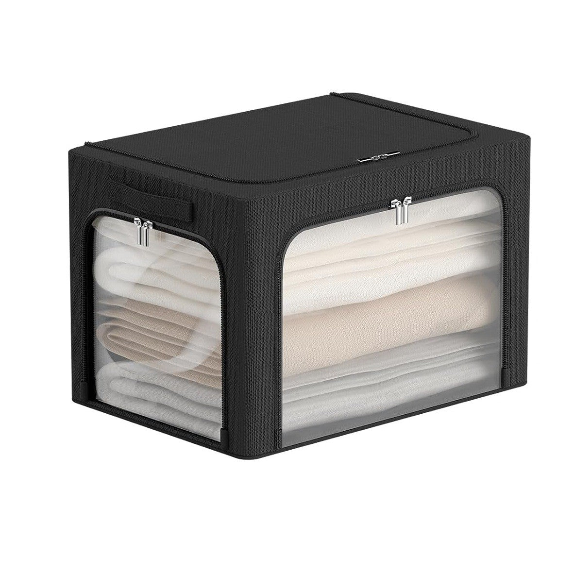 Cutie de Depozitare cu sigiliu, AngelBear, cu 3 Ferestre cu Fermoar Bidirectional, Cadru din Otel, Impermeabil, 38L, 42 x 30 x 30 cm, Negru