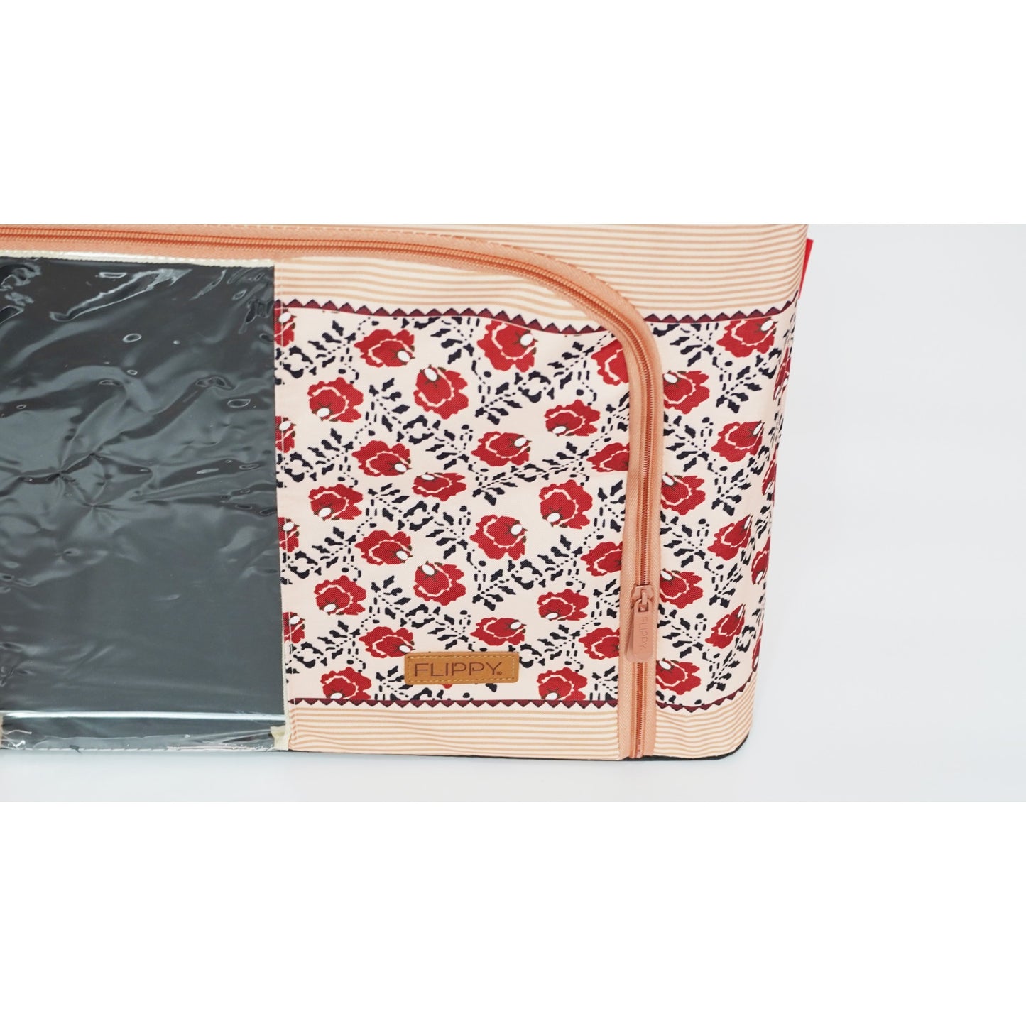 Cutie depozitare pliabila cu sigiliu, AngelBear, 66 L din Bumbac si In, 52 x 42 x 39 cm, Fereastra Frontala, 2 Usi de Acces cu Fermoar Bidirectional, Cadru Metalic, Suport Baza Stabil din Plastic, Motiv Traditional Model 7