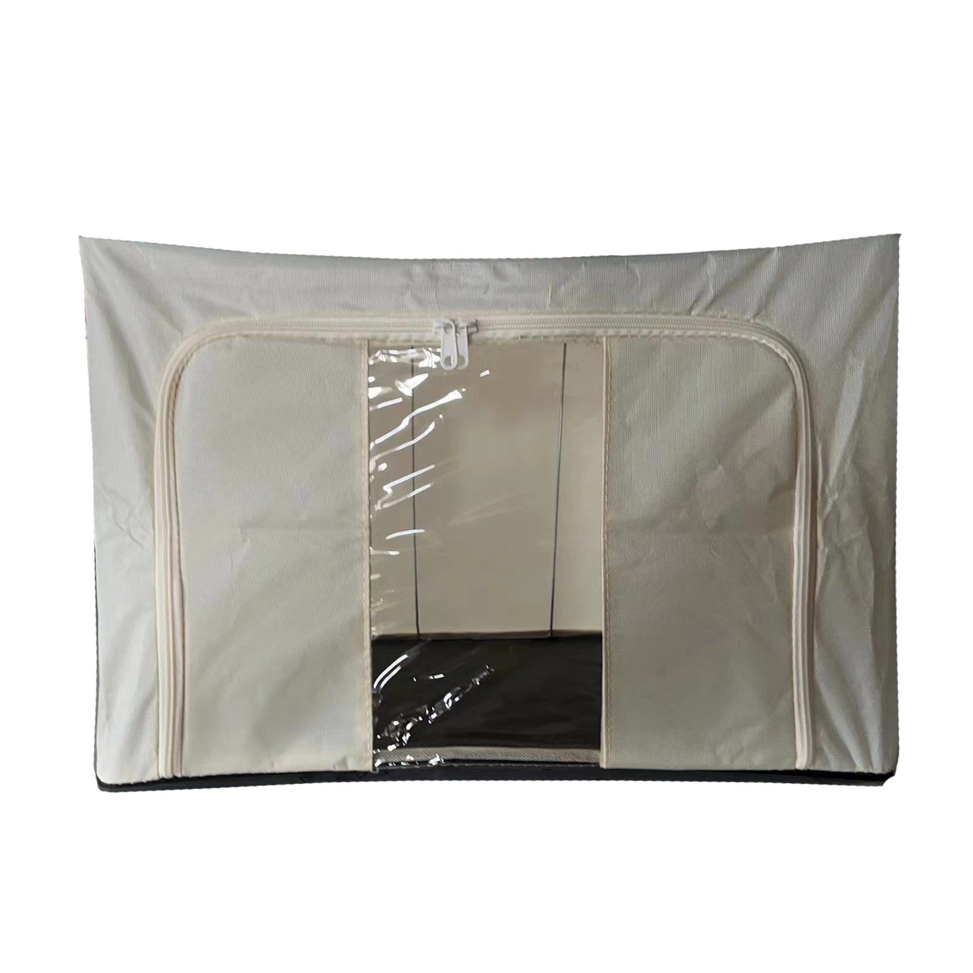 Cutie depozitare pliabila cu sigiliu, AngelBear, Cadru Metalic, cu fermoar, 100 L, material Textil, 60 x 42 x 40 cm, suport de baza din plastic stabil, Bej