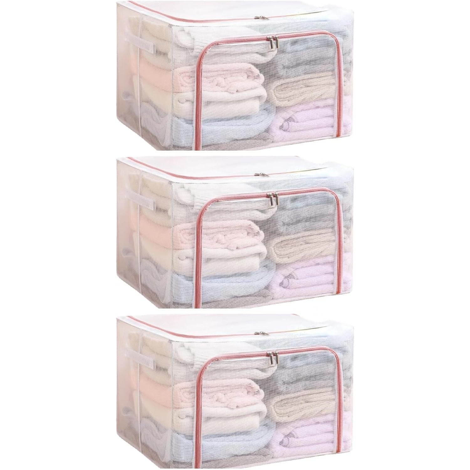 Cutie depozitare pliabila cu sigiliu, AngelBear, Cu Fereastra si Fermoar Dublu Rosu, 66 L, Textil, 50x40x33 cm, Cadru Metalic, Impermeabila, Transparent