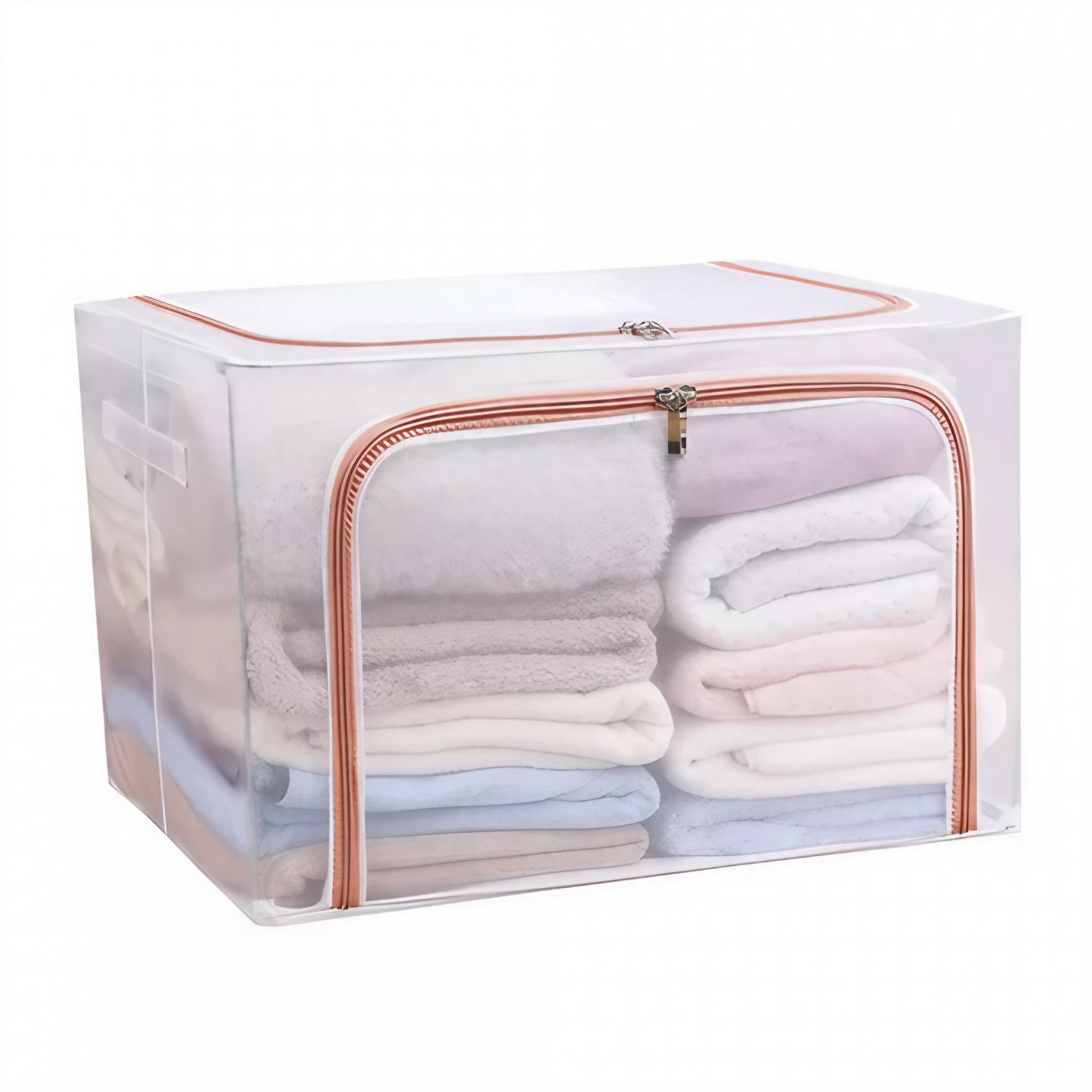 Cutie depozitare pliabila cu sigiliu, AngelBear, Cu Fereastra si Fermoar Dublu Rosu, 66 L, Textil, 50x40x33 cm, Cadru Metalic, Impermeabila, Transparent