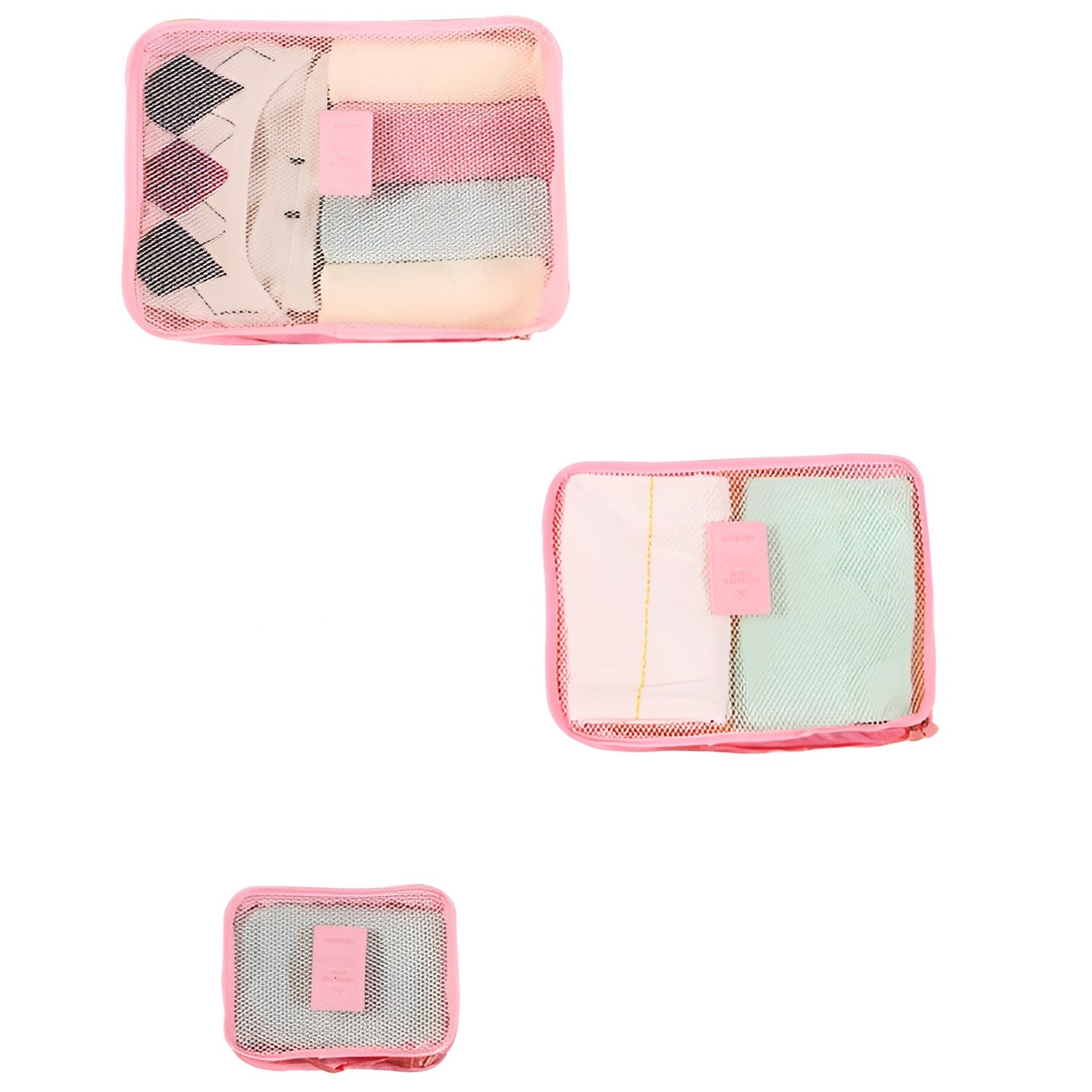Set 6 Genți de Calatorie cu sigilii, AngelBear, pentru Depozitare, Impermeabile, Organizator, Multifuncționale, Design cu Plasa, Pliabile, Fermoar, Dimensiuni Diferite, Roz