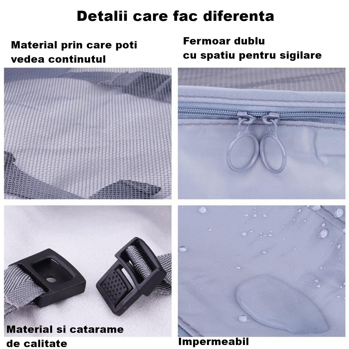 Set 8 huse organizare bagaj AngelBear, material poliester, impermeabil, cu fermoar, pentru calatorii sau dulap, sac pentru pantofi inclus, pliabil, gri