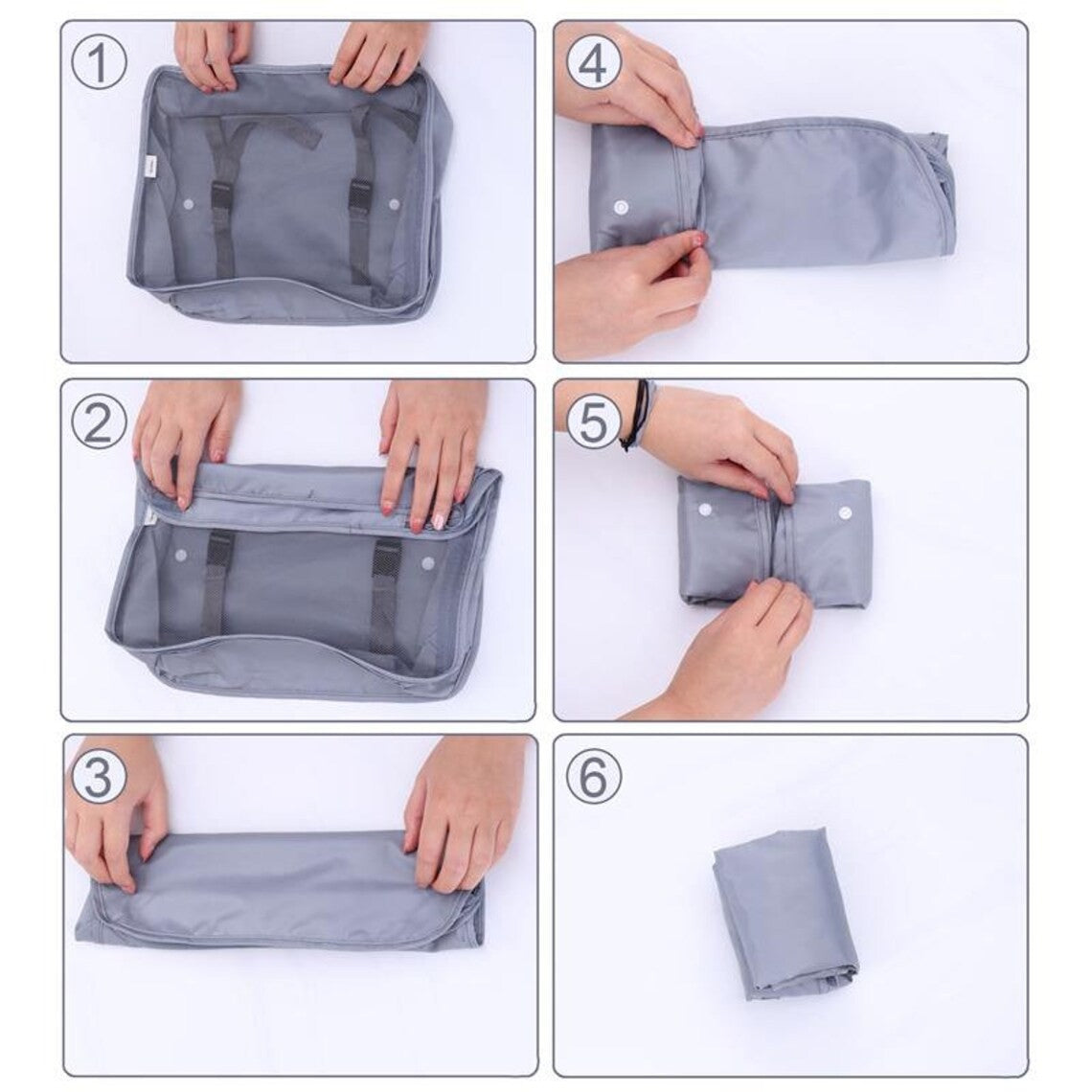 Set 8 huse organizare bagaj AngelBear, material poliester, impermeabil, cu fermoar, pentru calatorii sau dulap, sac pentru pantofi inclus, pliabil, gri