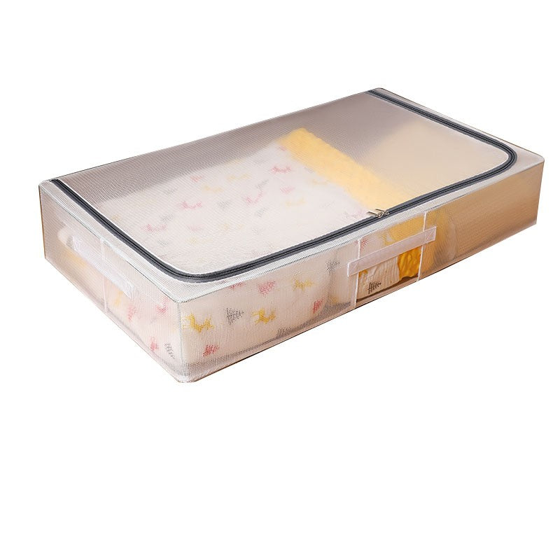 Cutie de Depozitare cu sigiliu, AngelBear, pentru Haine, Incaltaminte, din Plasa PVC Impermeabila si Manere Laterale, Pliabila, Fermoar Bidirectional, 80 x 47 x 15 cm Transparenta